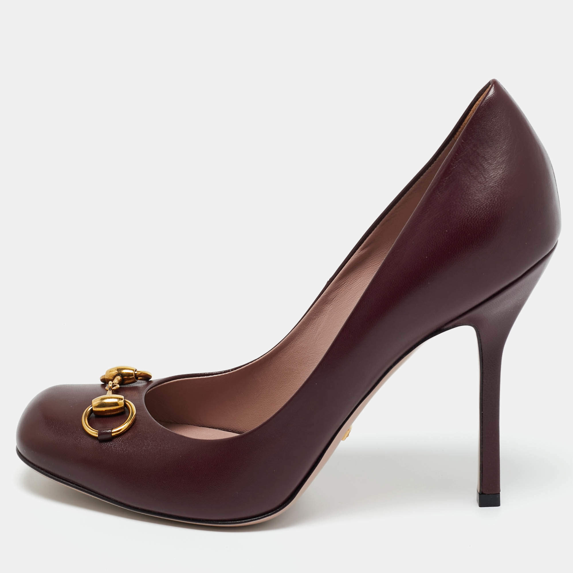 Pre Owned Gucci Burgundy Leather Horsebit Pumps Size 40