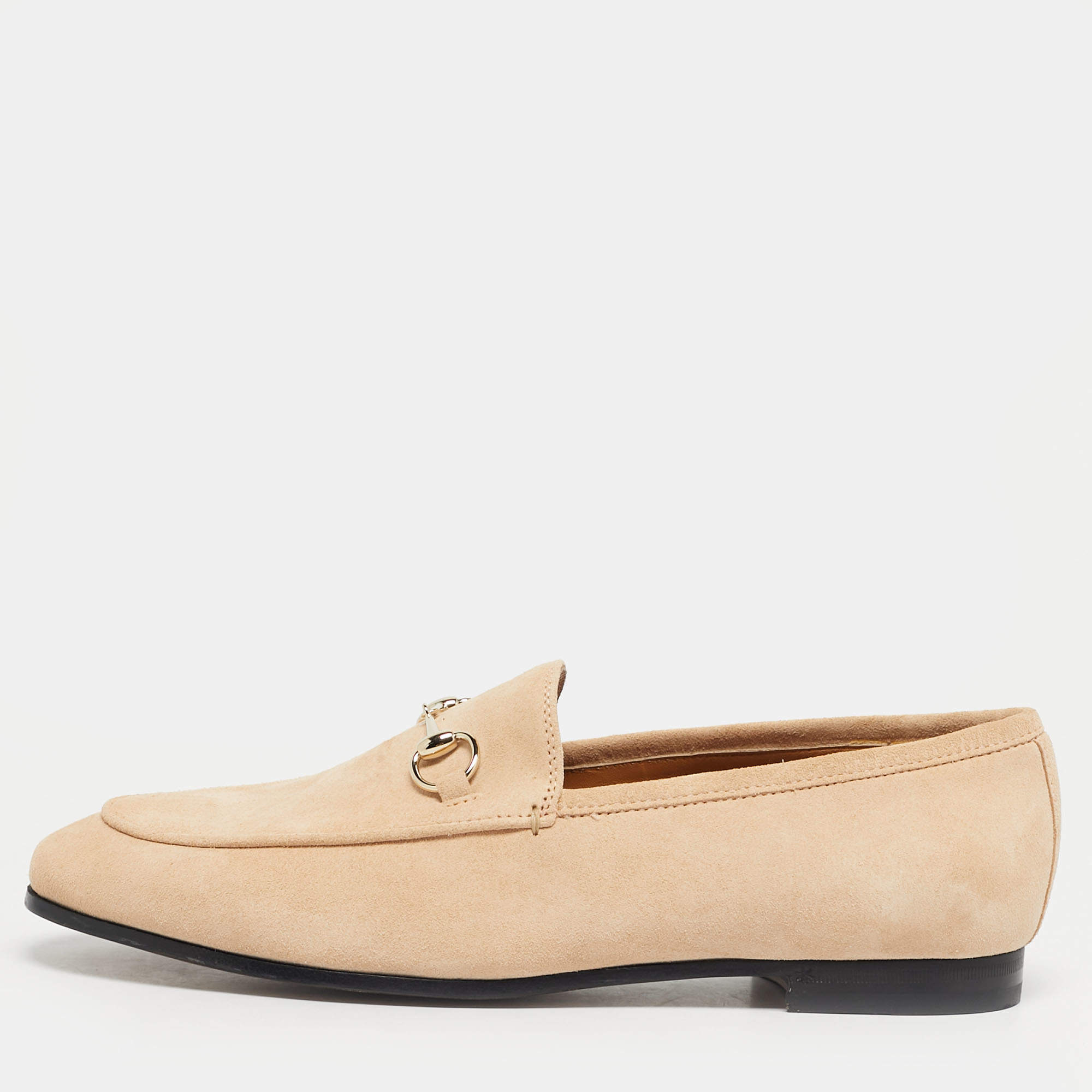 Pre Owned Gucci Light Pink Suede Jordaan Loafers Size 39.5