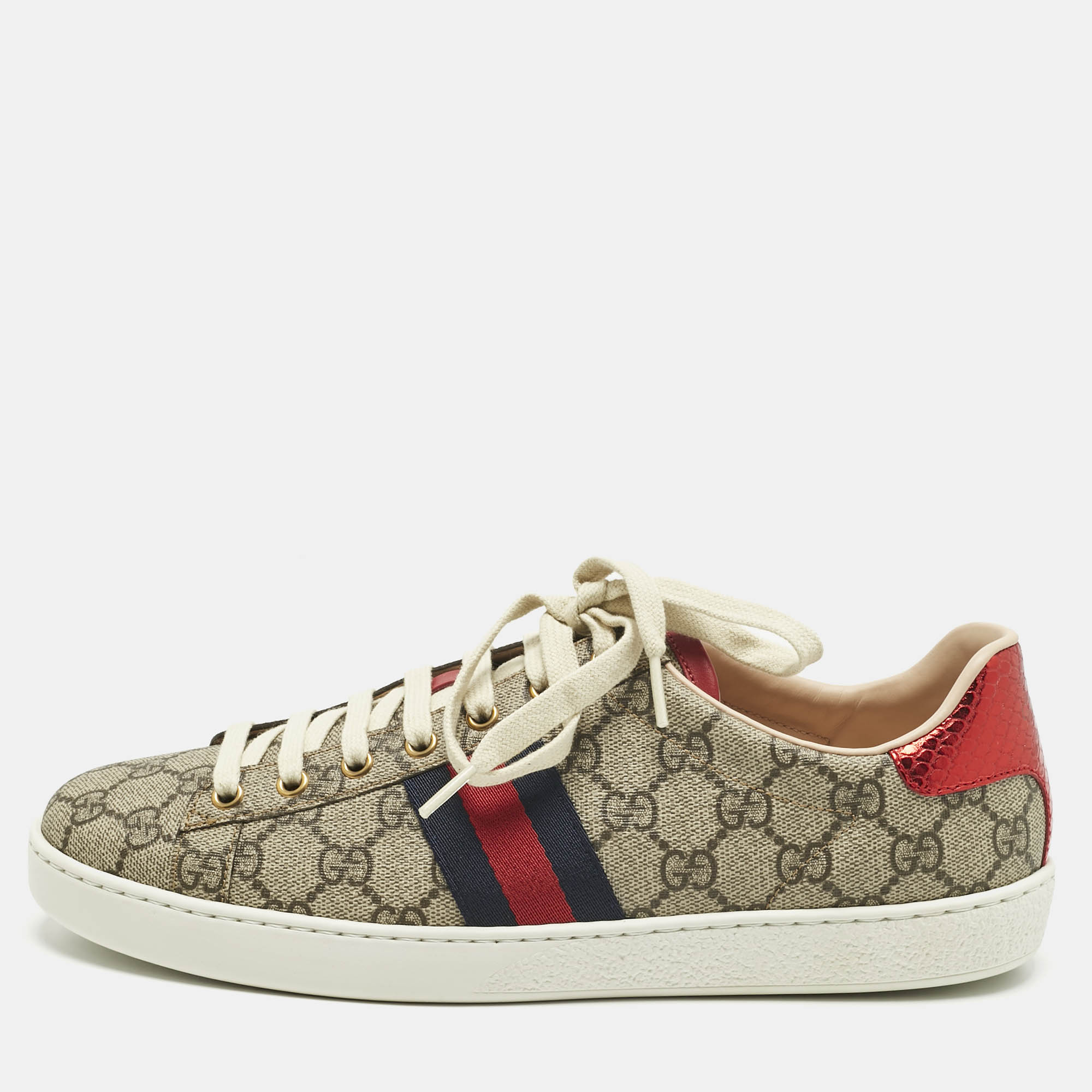 Pre Owned Gucci Beige/Brown GG Supreme Canvas Ace Sneakers Size 42