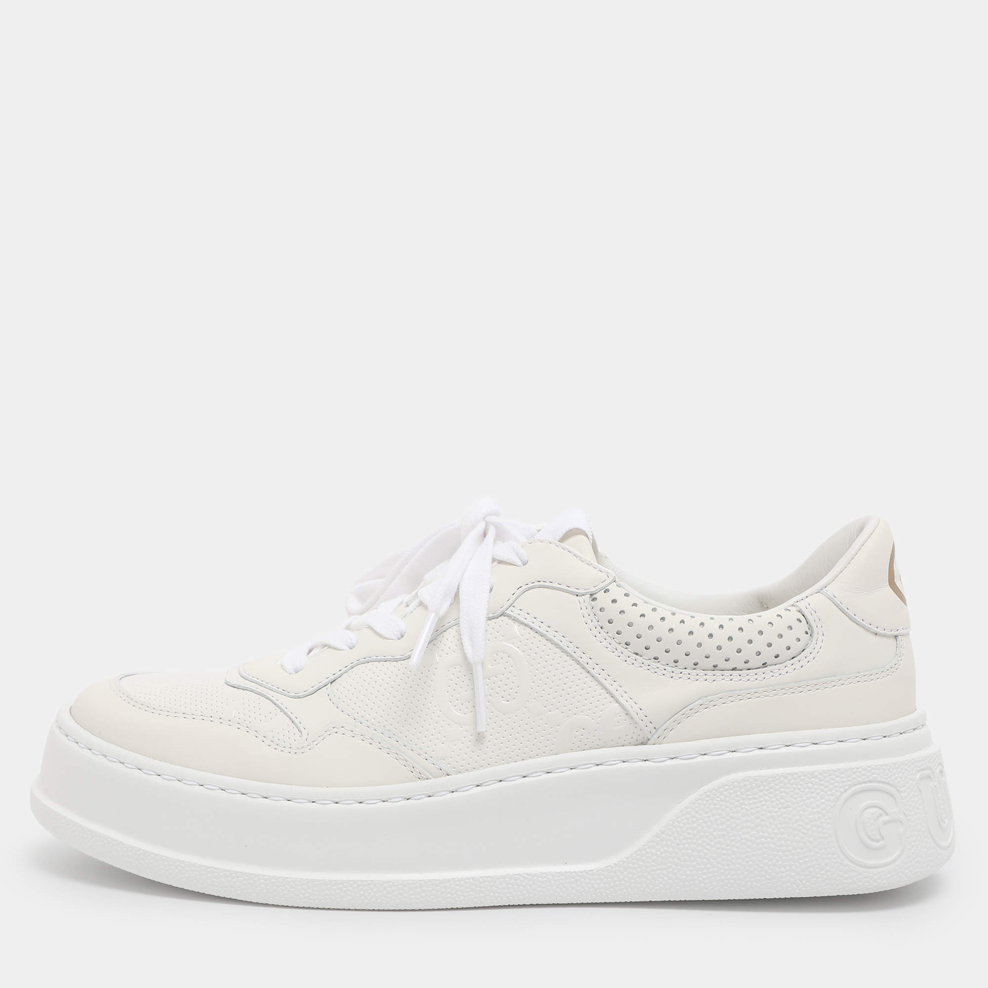 Pre Owned Gucci White Leather Chunky B Low Top Sneakers Size 40