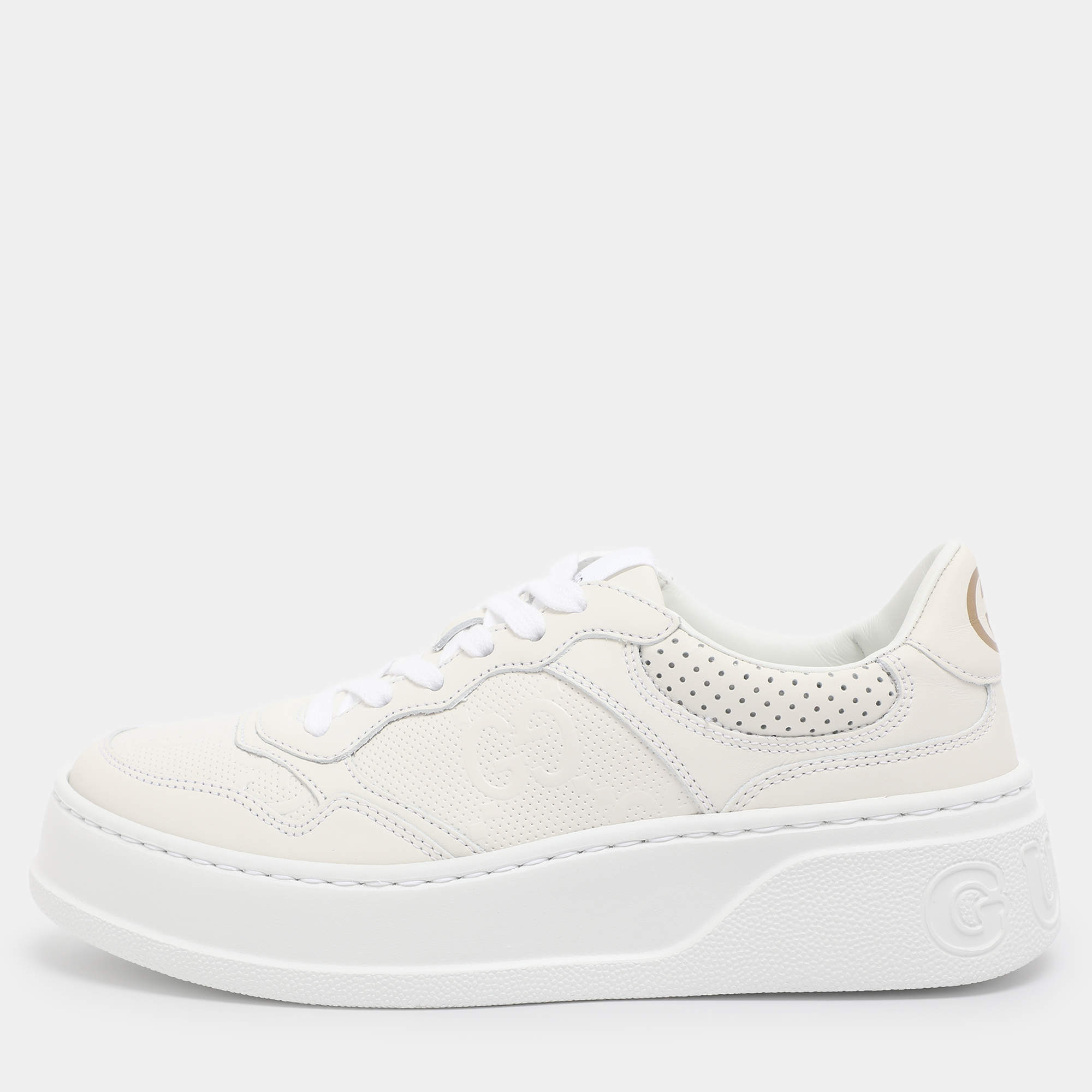 Pre Owned Gucci White Leather Chunky B Low Top Sneakers Size 37