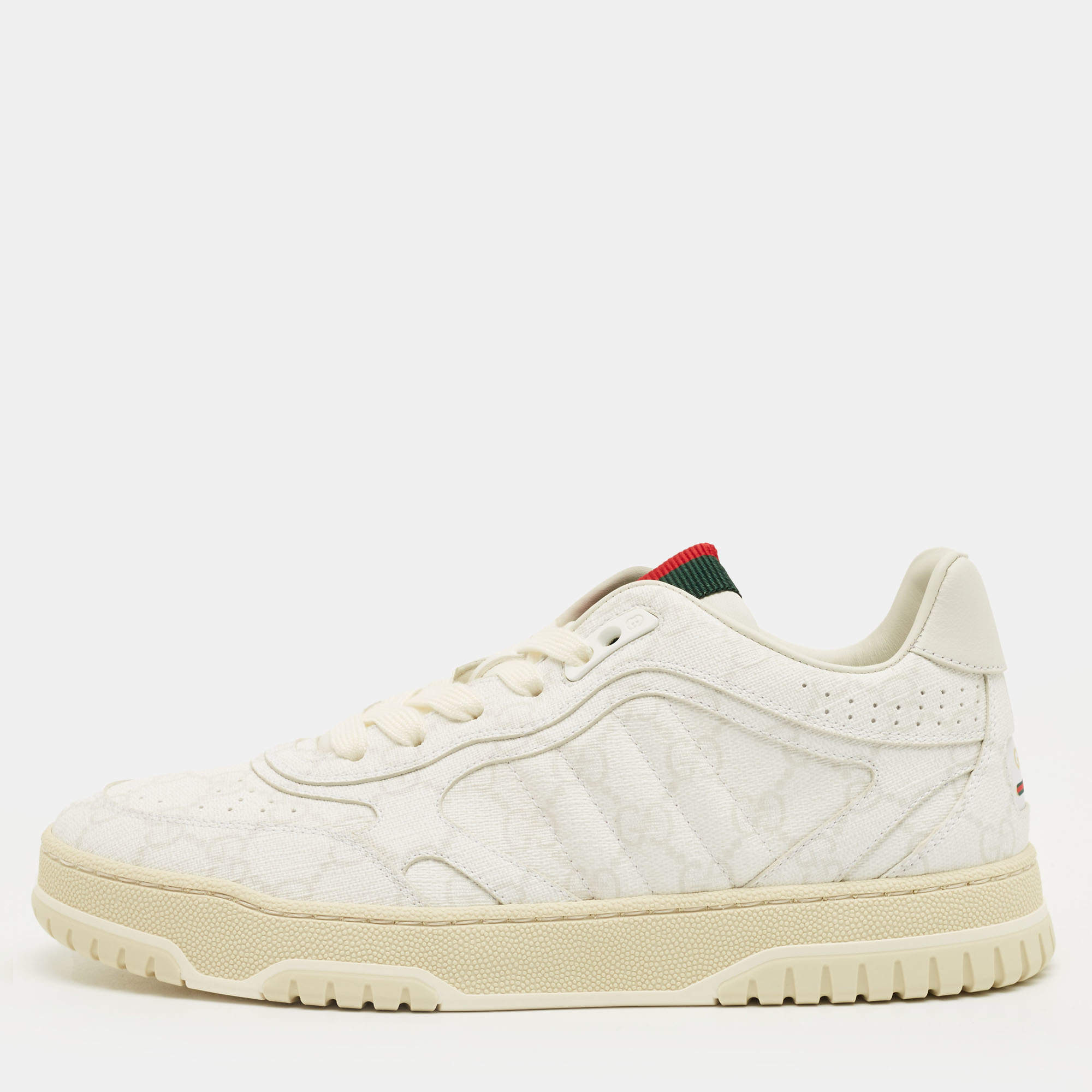 Pre Owned Gucci White/Beige GG Supreme Canvas Re-Web Sneakers Size 38.5