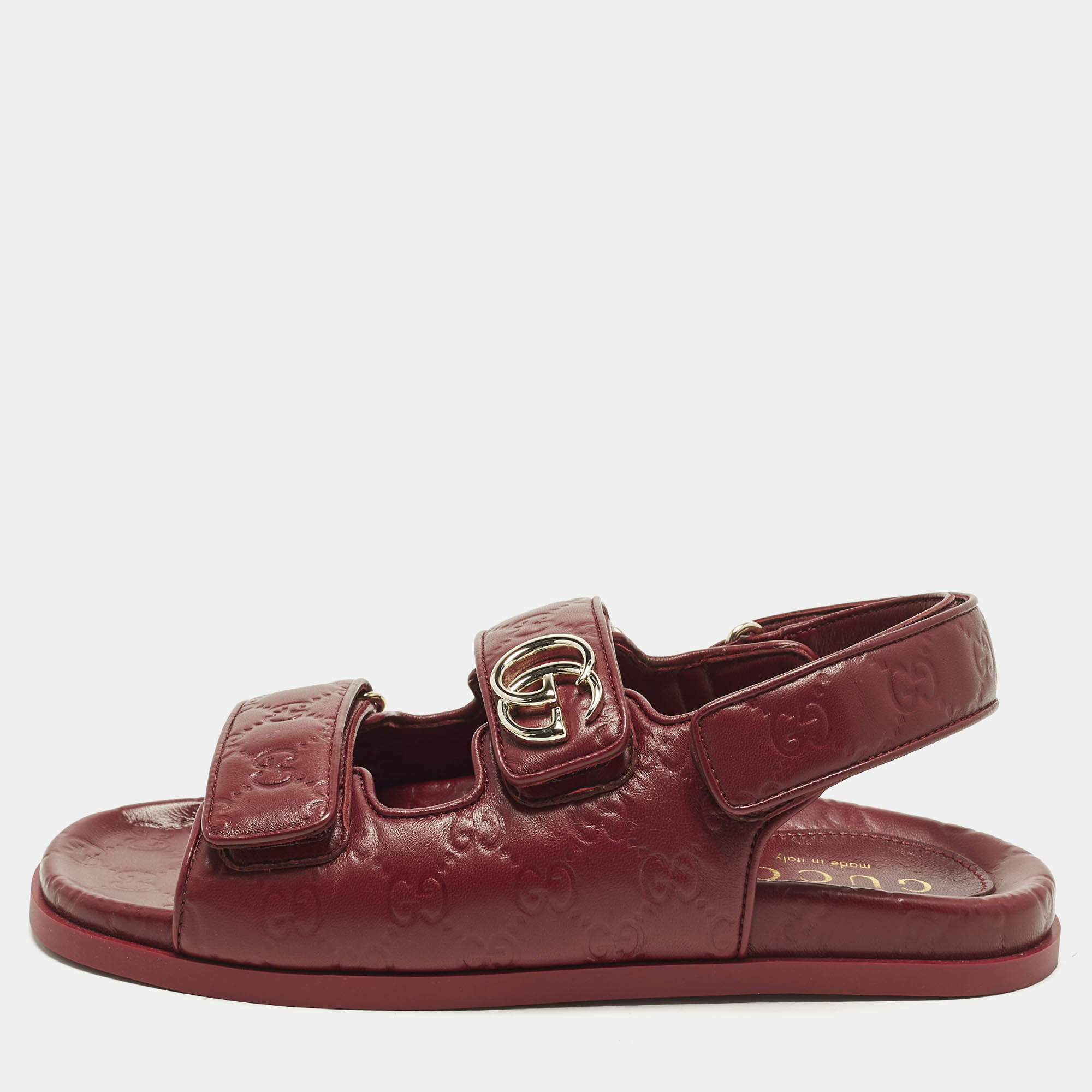 Pre Owned Gucci Double G Size 40 Burgundy Guccissima Leather Flat Sandals