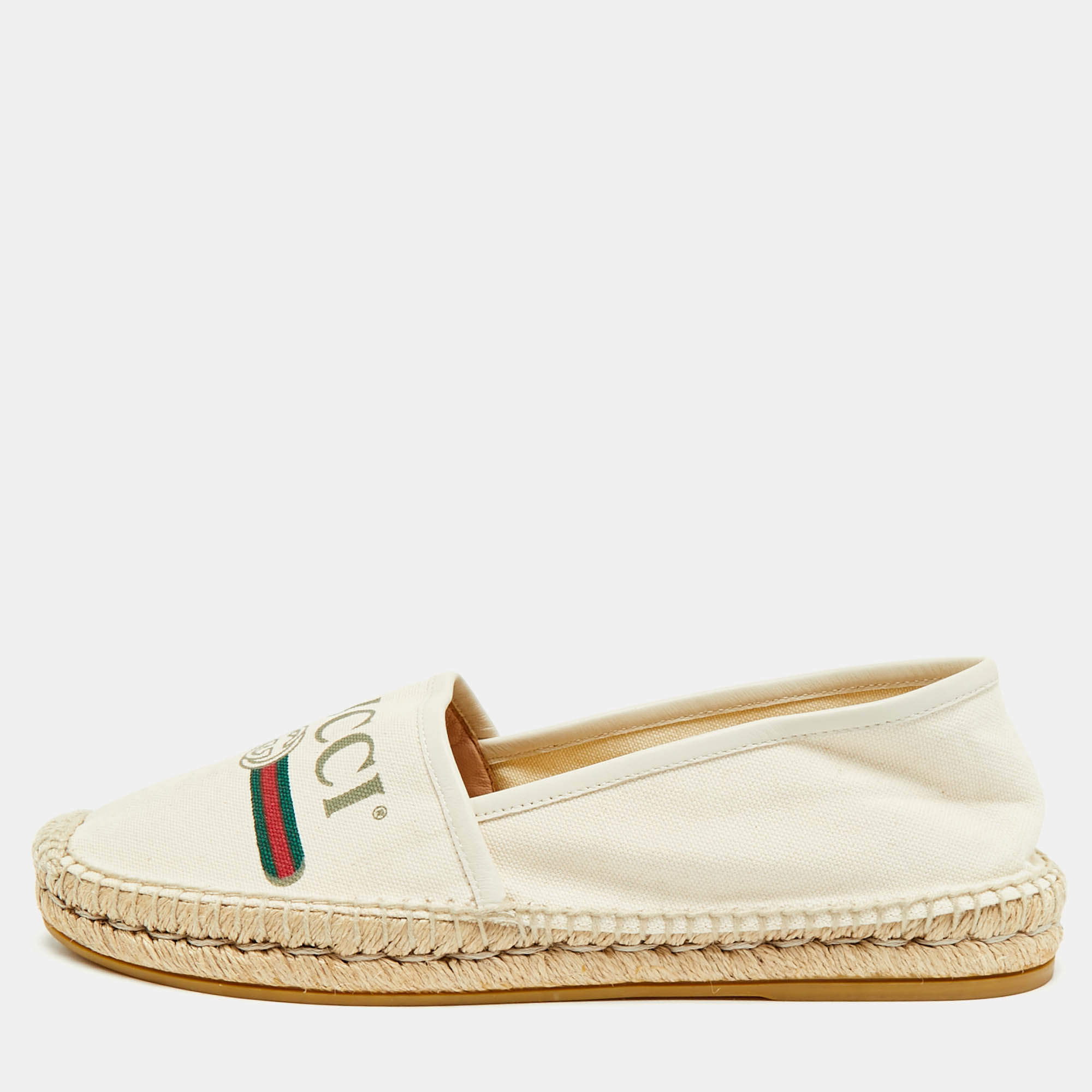 مملوكة مسبقًا Gucci Size 40 Cream Canvas Espadrille Flats