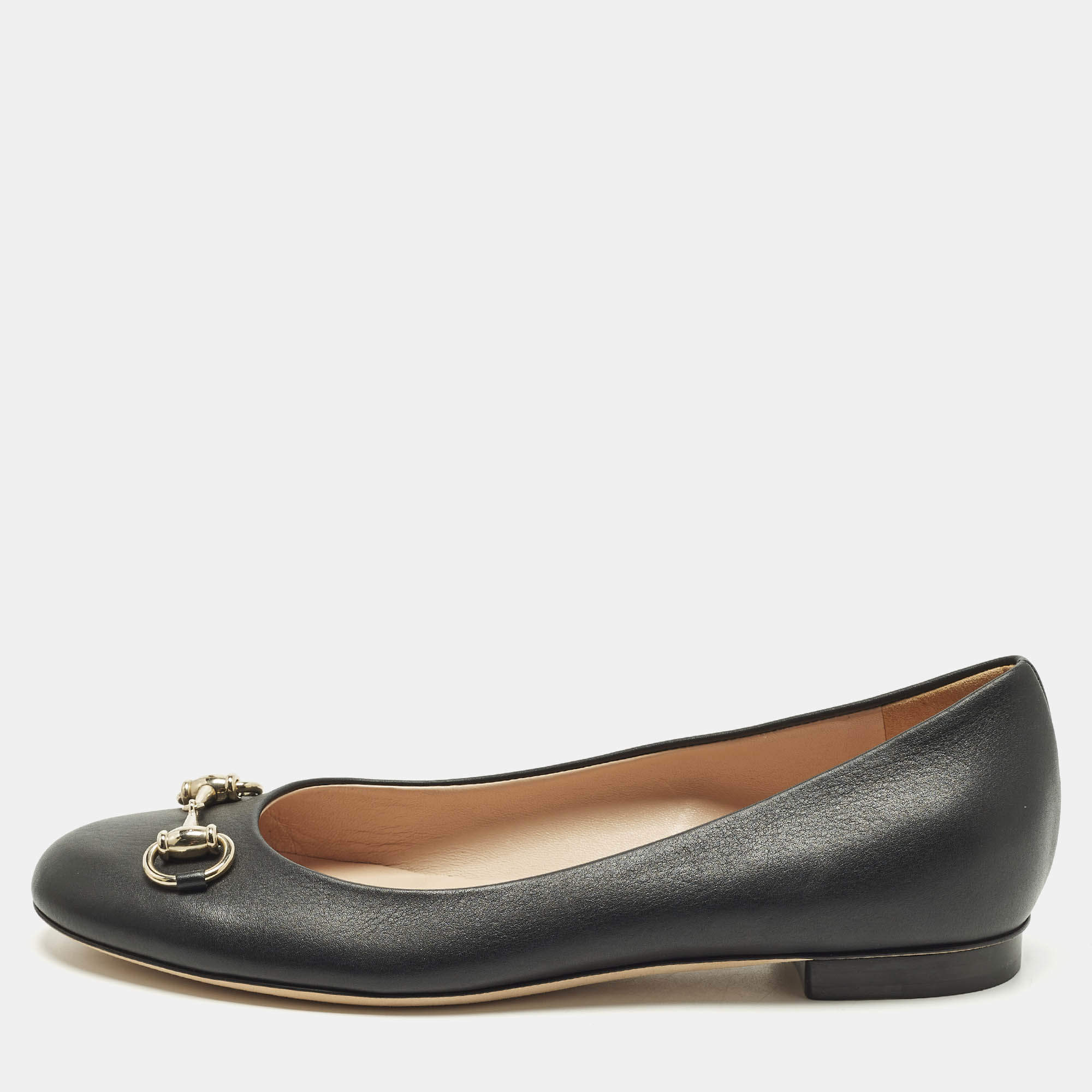 Pre Owned حذاء باليرينا فلات غوتشي هورسبيت جلد أسود مقاس 38