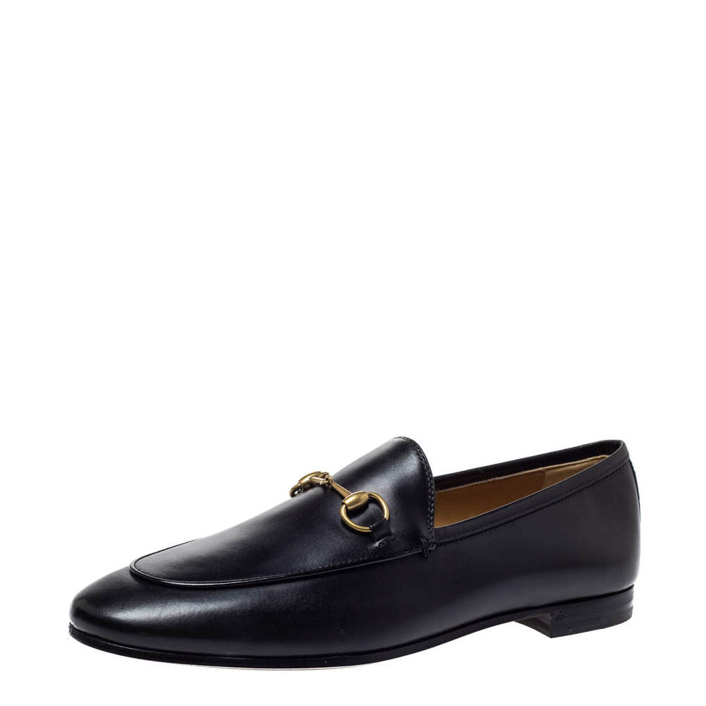 Pre Owned Gucci Black Leather Jordaan Horsebit Slip On Loafers Size 39