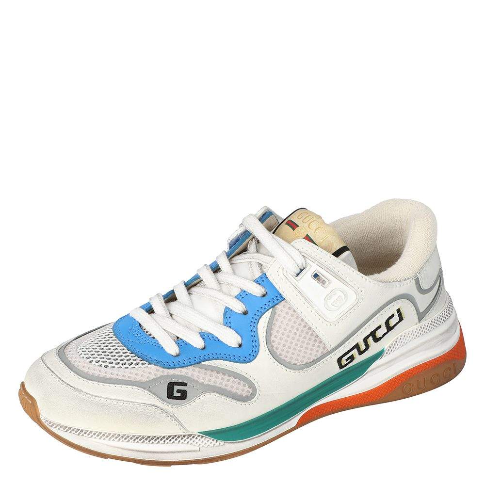 Gucci Silver/Grey Leather and Fabric Ultrapace Sneakers Size 39.5
