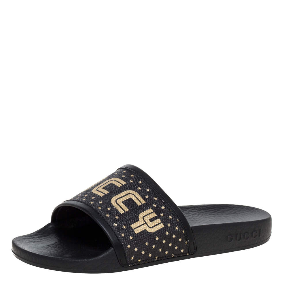 Gucci Black Rubber Flat Slides Size 35