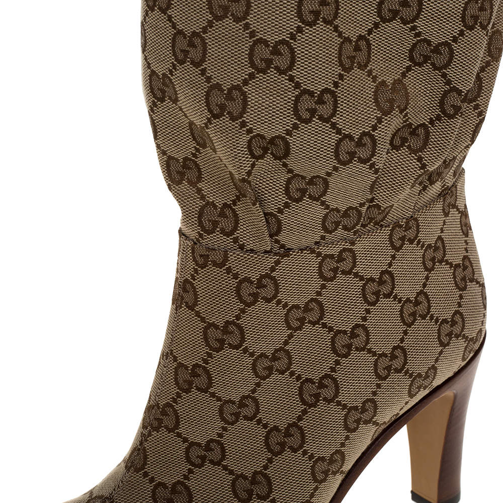 Gucci, Shoes, Gucci Monogram Malaga Canvas Knee High Boots Sz 355