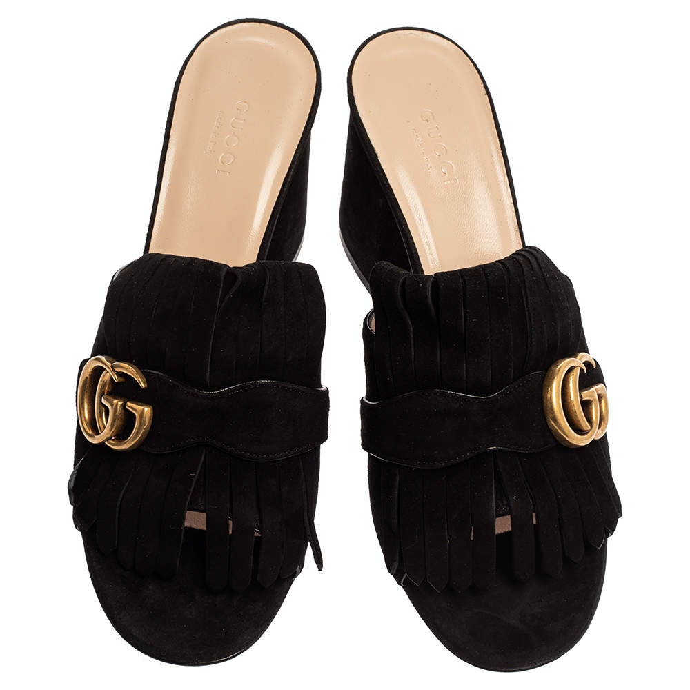 gucci marmont fringe slides