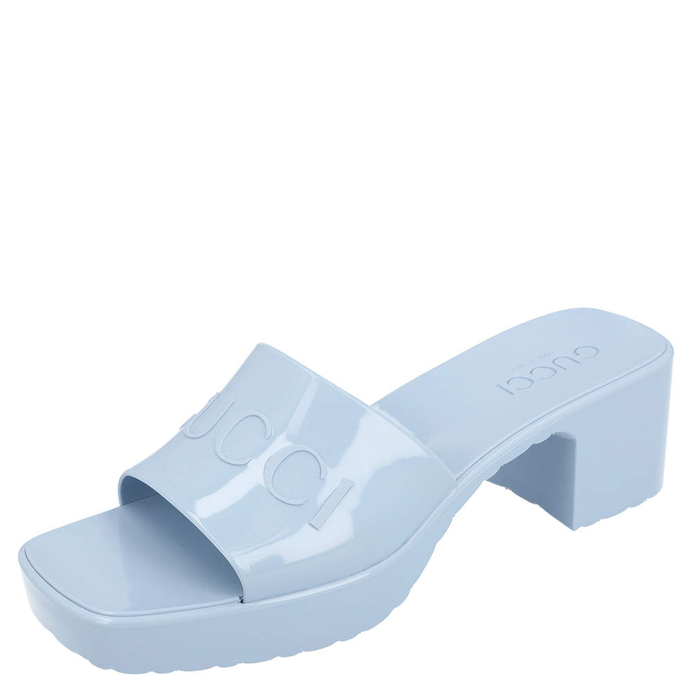 Gucci Light Blue Rubber Slide Sandal 