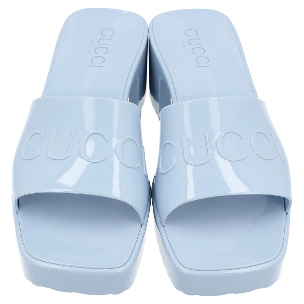 gucci blue rubber slide sandals