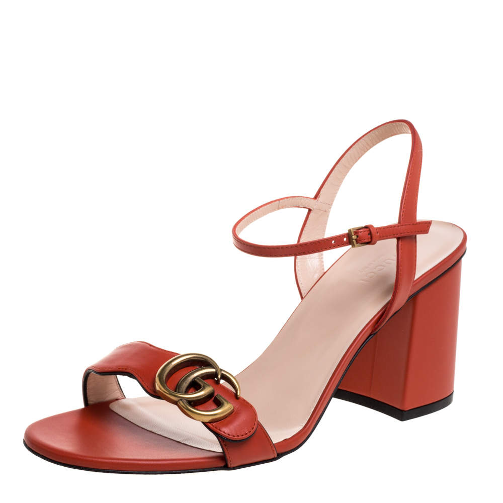 Pre Owned صندل غوتشى سيور كاحل مارمونت جى جى جلد برتقالى مقاس 40