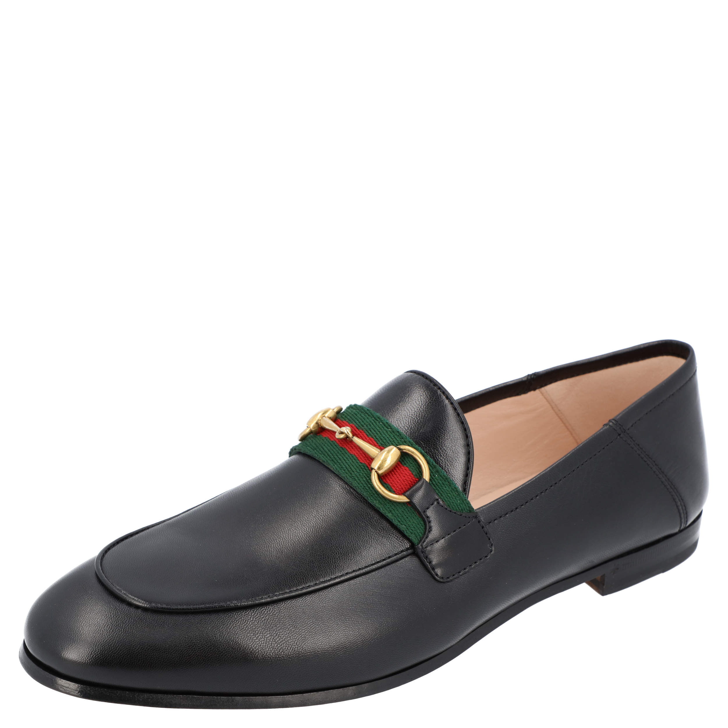 Pre Owned Gucci Black Leather Web Horsebit Loafers Size EU 36