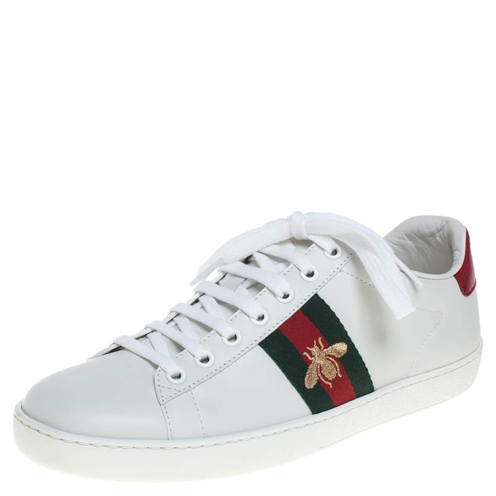 مملوكة مسبقًا Gucci White Leather Ace Embroidered Sneakers Size 38.5