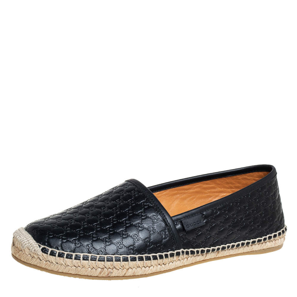 Pre Owned Gucci Black Guccissima Leather Espadrilles Flats Size 40.5
