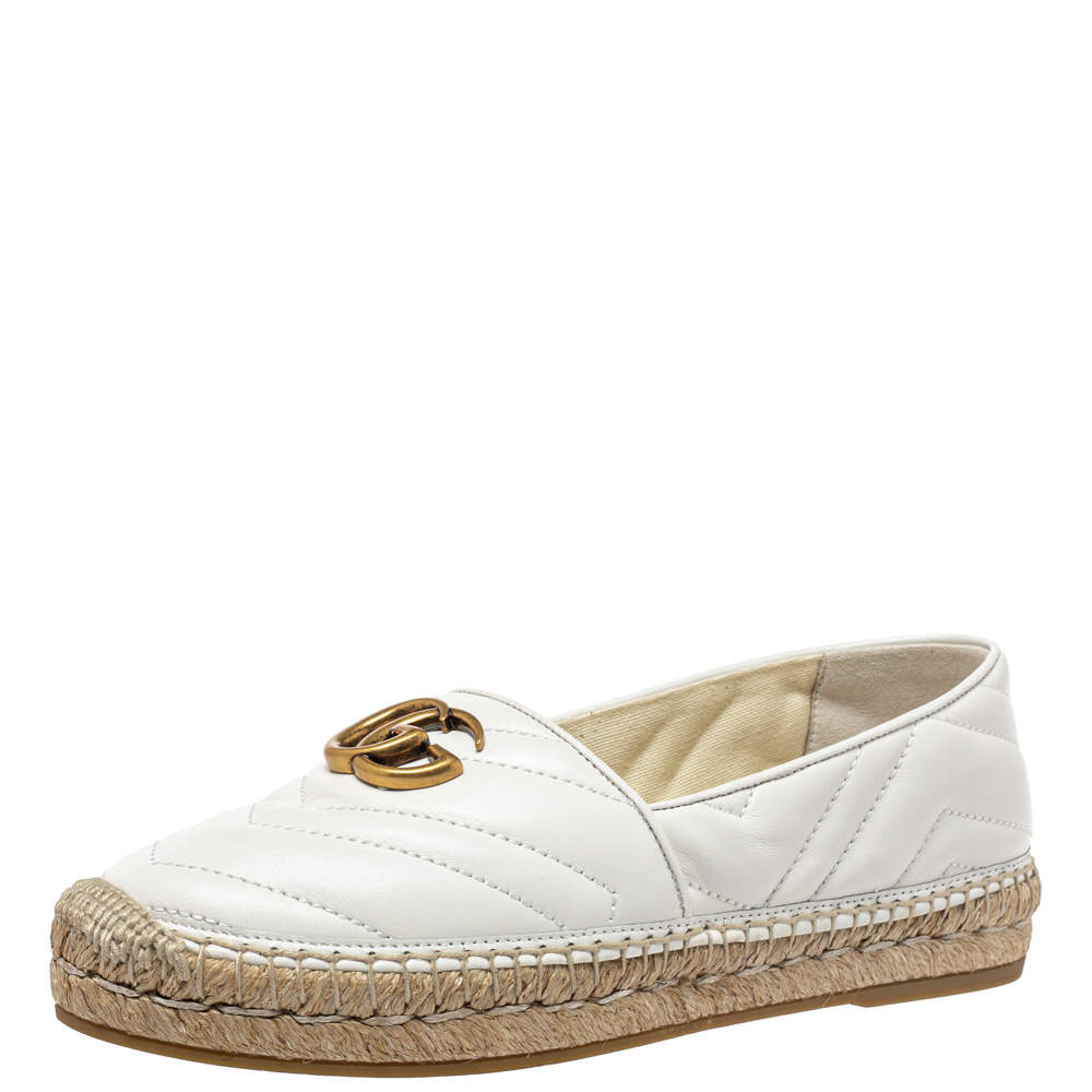 Gucci White Leather GG Marmont Espadrille Flats Size 37.5