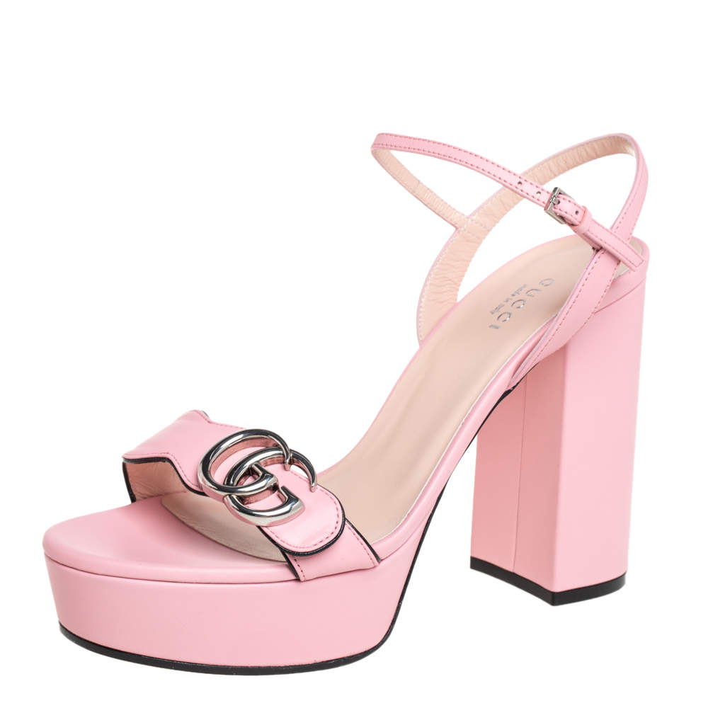 Pre Owned صندل غوتشي جي جي مارمونت جلد وردي بحزام للكاحل مقاس 38