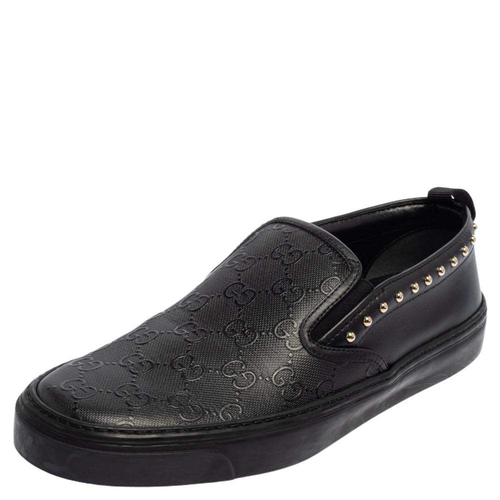 Pre Owned Gucci Black Guccissima Leather Slip On Sneakers Size 38.5