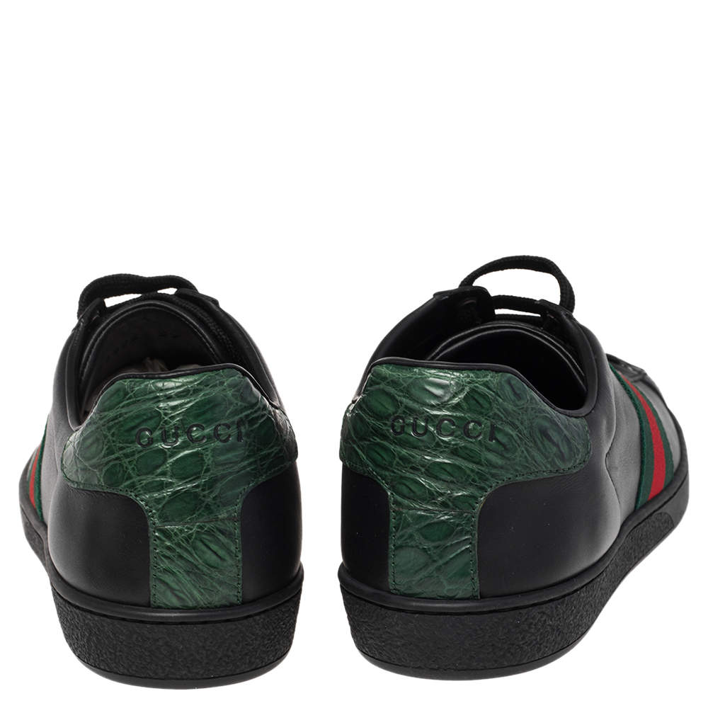 Gucci - Ace Crocodile-Trimmed Leather Sneakers - Black Gucci