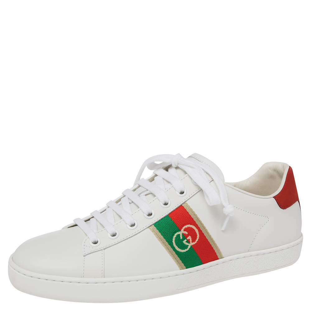 Pre Owned Gucci White Leather Ace Low Top  Sneakers Size 39  
