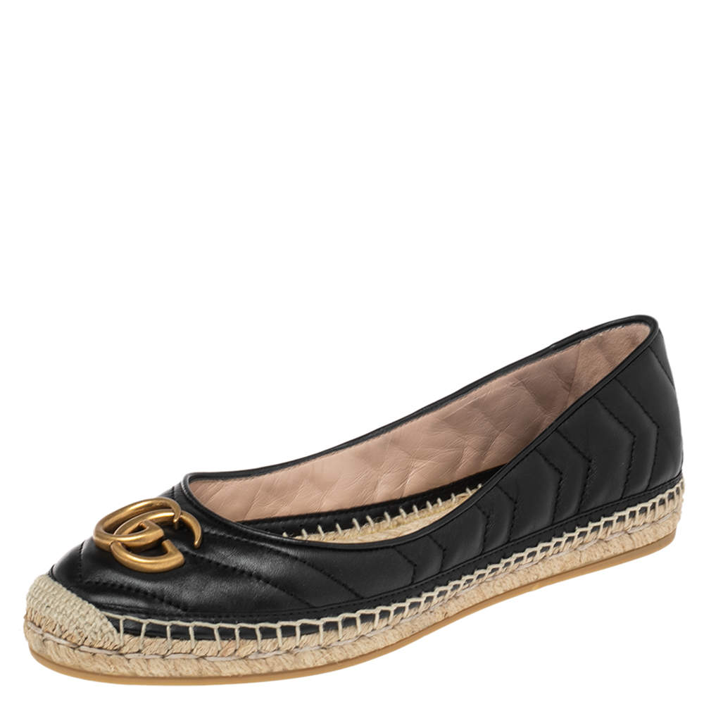 مملوكة مسبقًا Gucci Black Quilted Leather GG Marmont Espadrille Flats Size 39