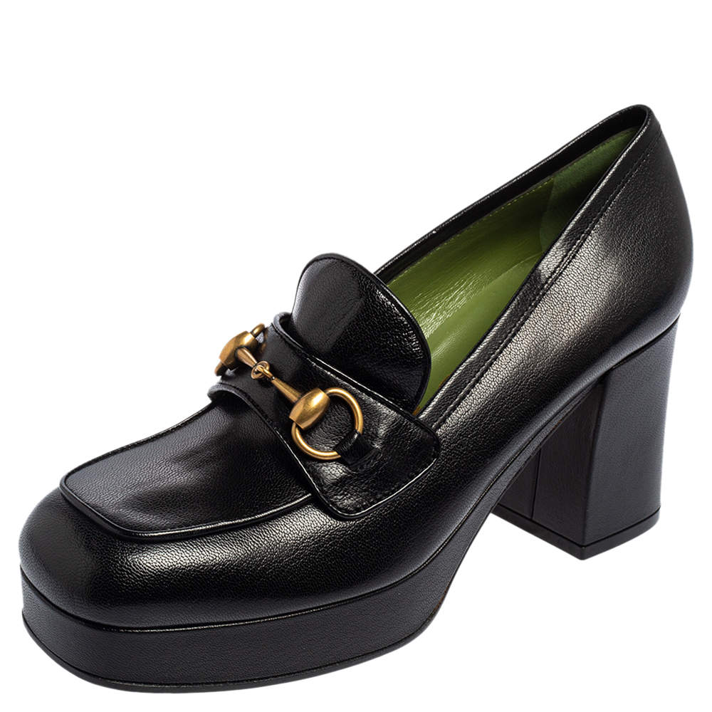 Gucci Black Leather Horsebit Platform Loafer Pumps Size 39 Gucci | The ...