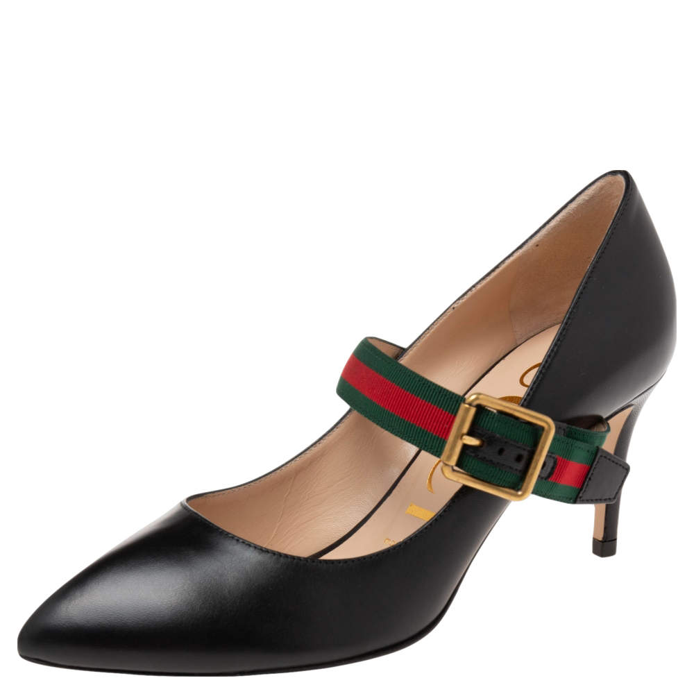Pre Owned Gucci Black Leather Sylvie Mary Jane Pumps Size 36
