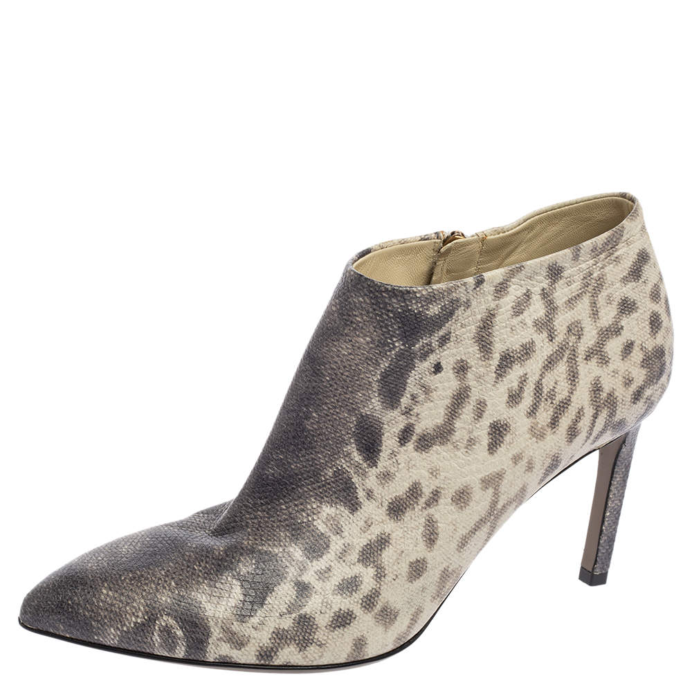 Pre Owned Gucci Grey/Brown Karung Leather Booties Size 38