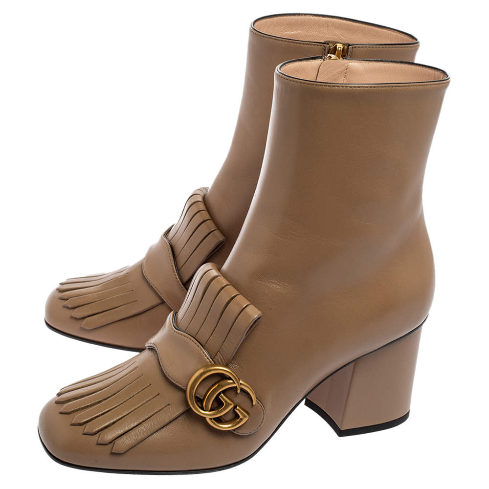 Gucci Brown GG Marmont Fringe Ankle Boots Size Gucci