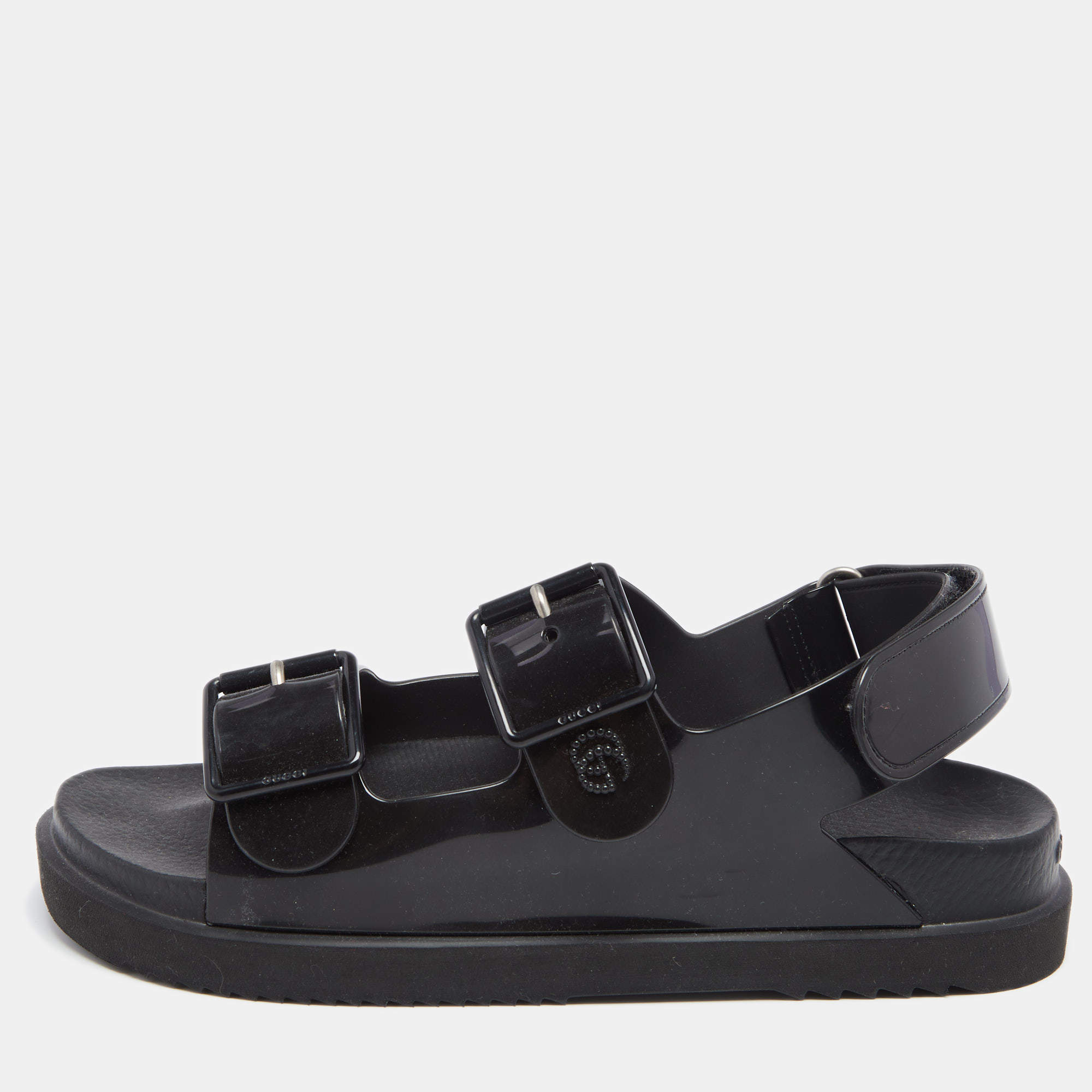 Gucci Black Rubber Double Buckle Flat Sandals Size 38 Gucci TLC