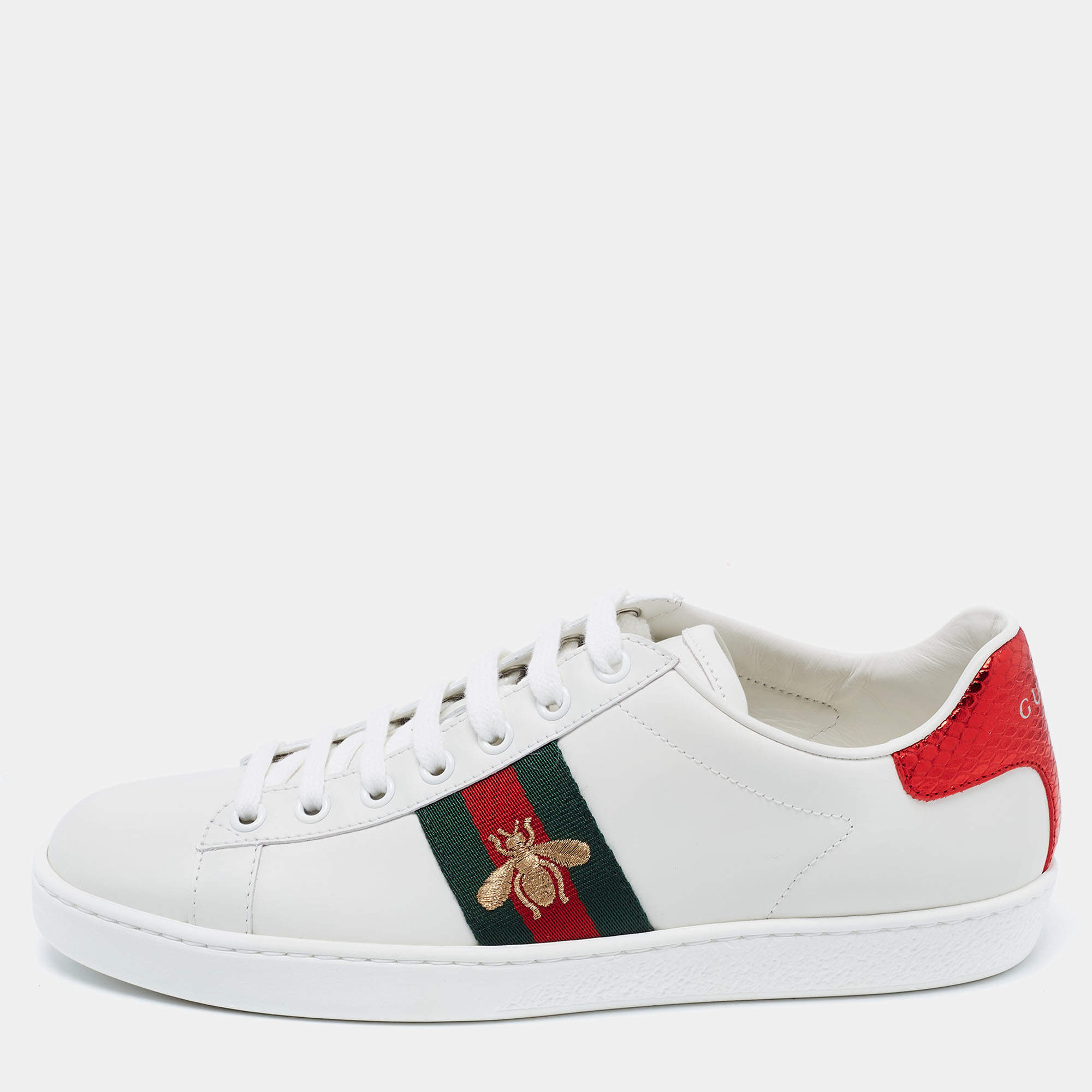 Gucci  White Leather And Python Embossed  Ace  Sneakers Size 38