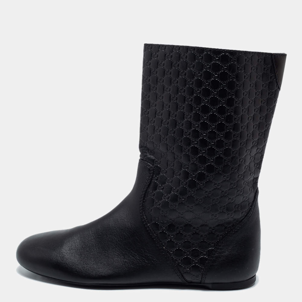 Gucci Black Guccissima Leather Midcalf Boots Size 37