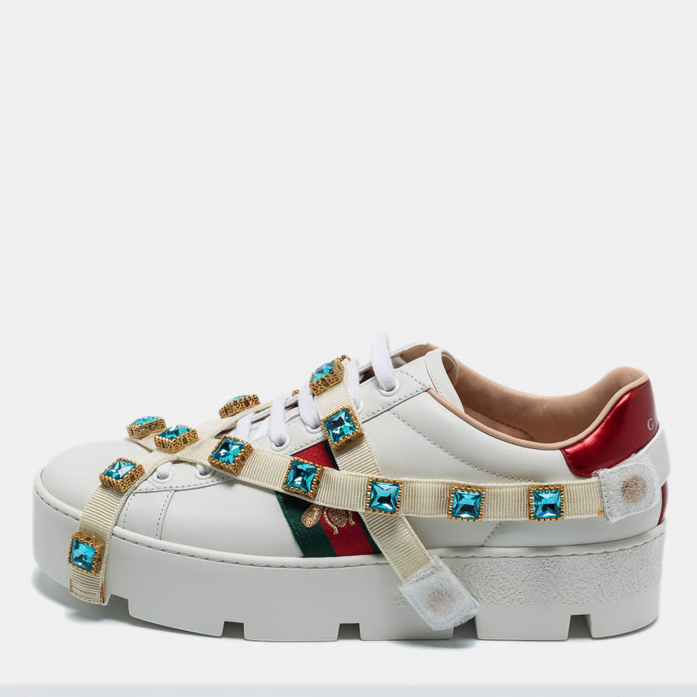 Gucci White Leather Flashtrek Chunky Sneakers Size 40