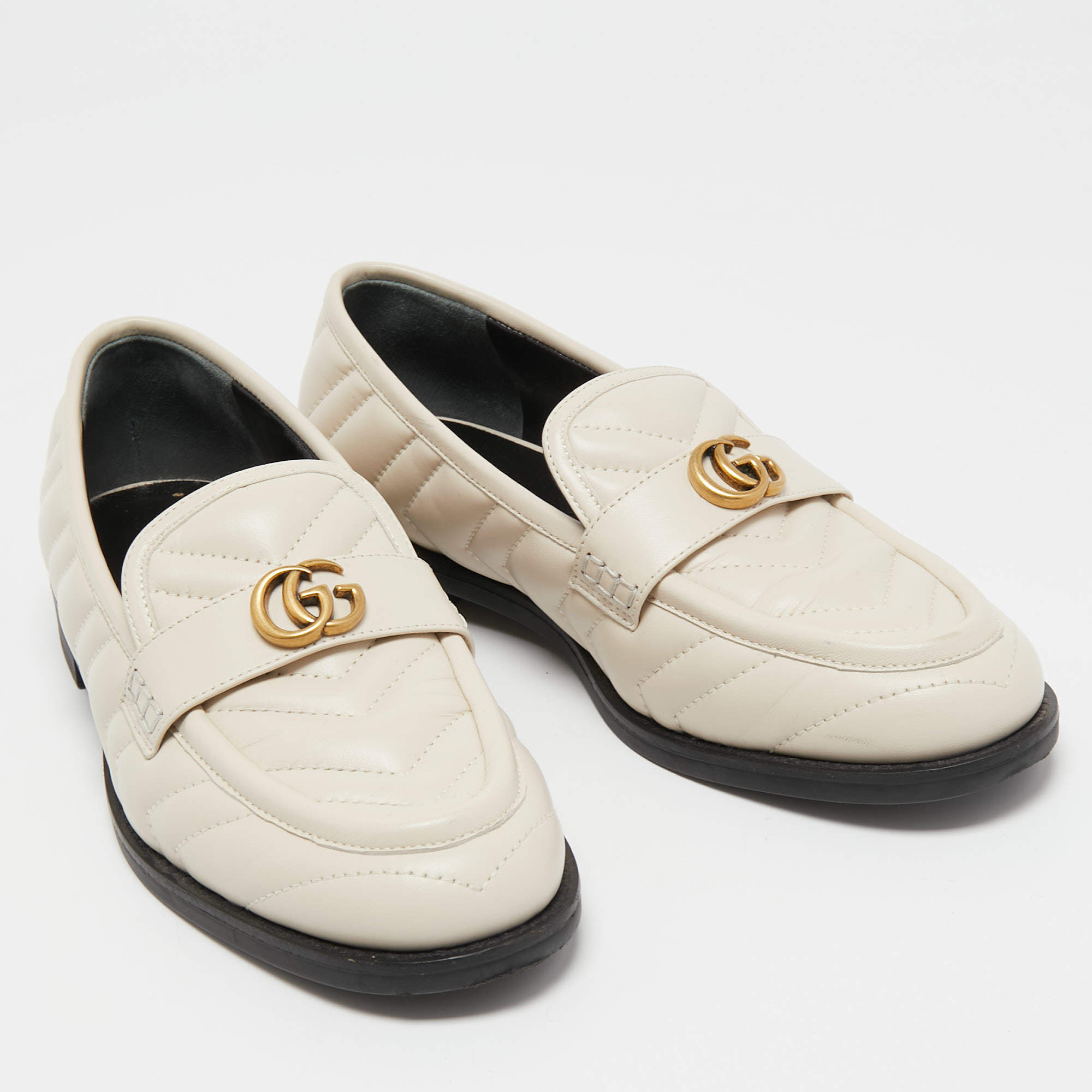 Gucci Cream Matelasse Leather GG Marmont Loafers Size 38 Gucci