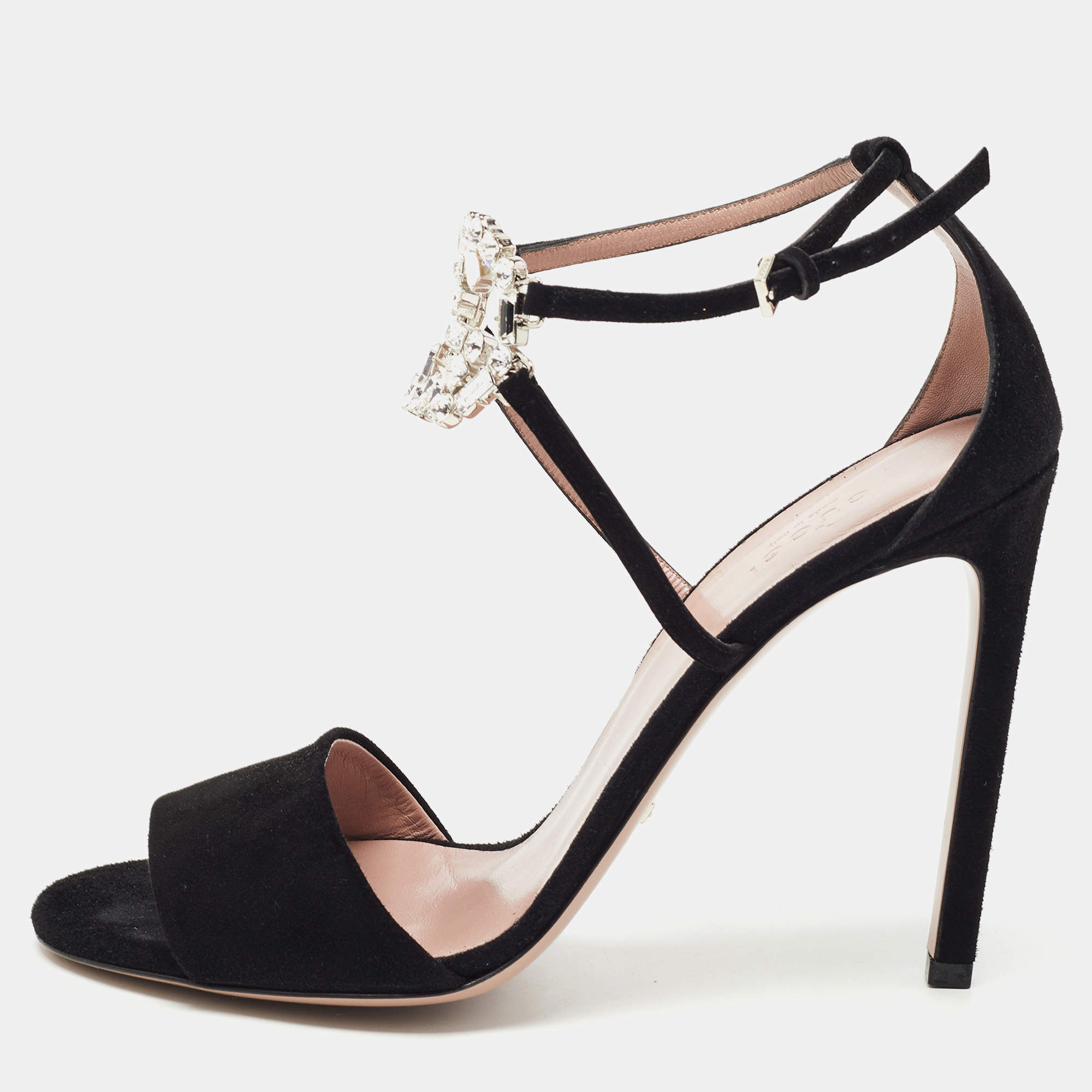Gucci Black Suede Interlocking G Ankle Strap Sandals Size 40