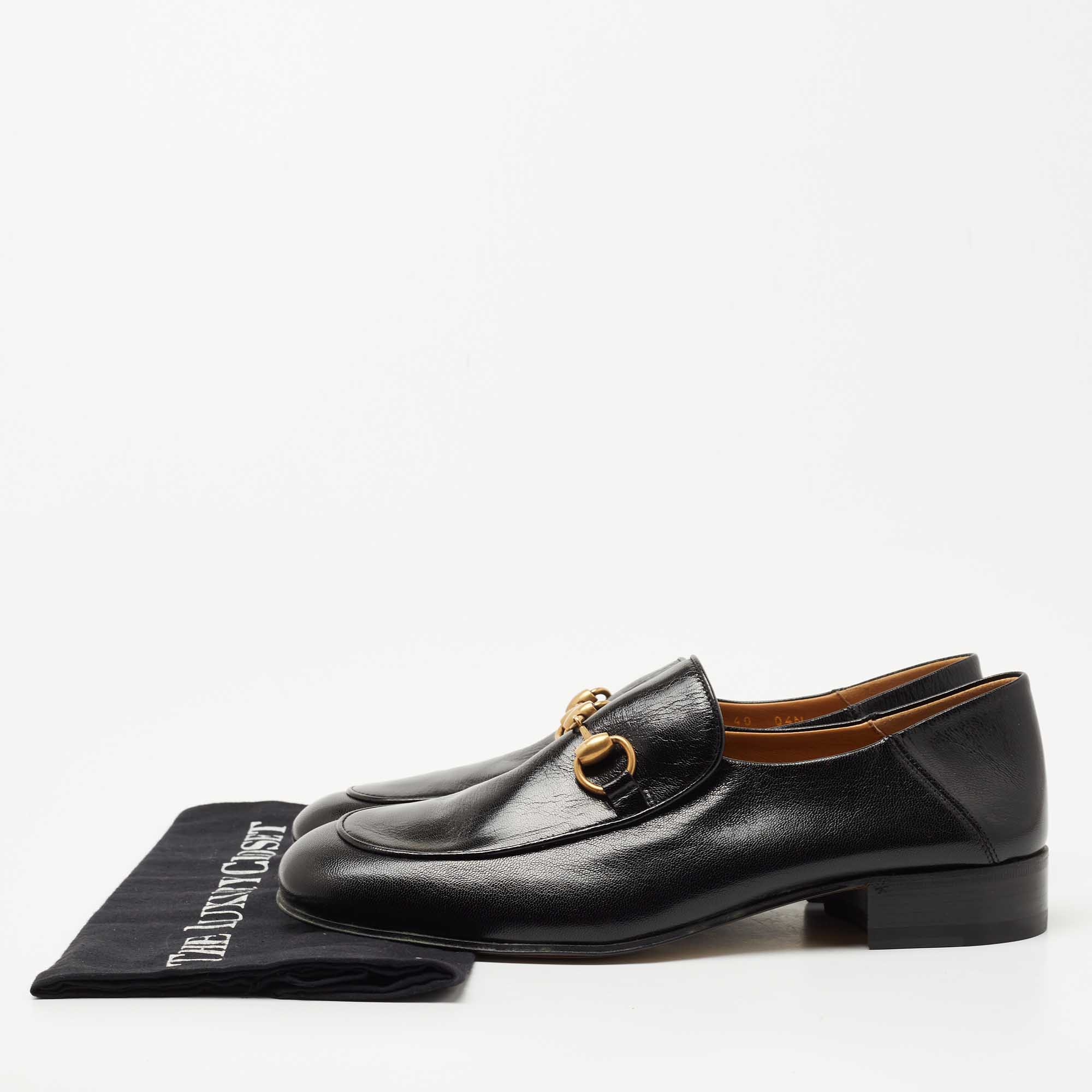 Gucci Black Leather Horsebit Square Toe Loafers Size 40