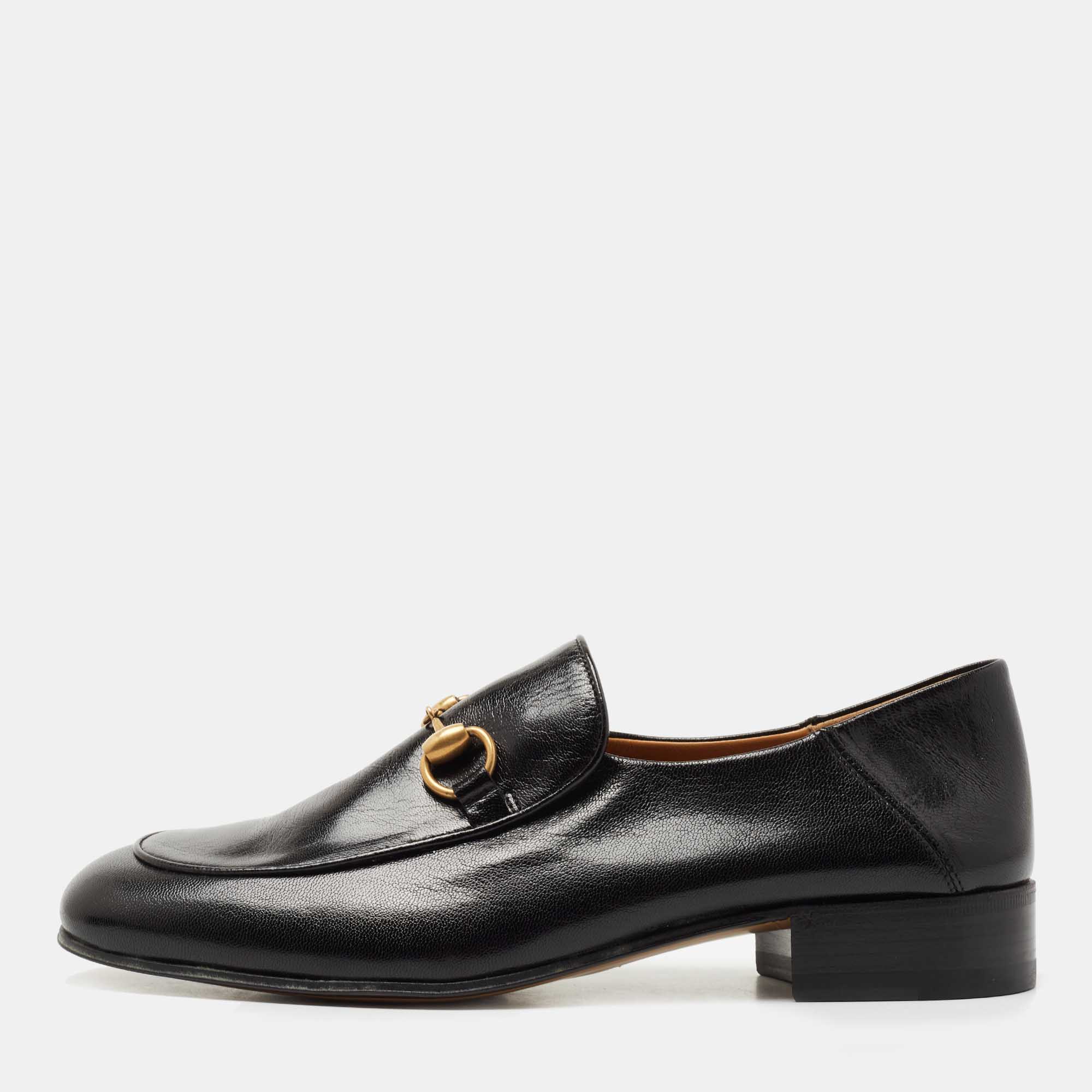 Gucci Black Leather Horsebit Square Toe Loafers Size 40