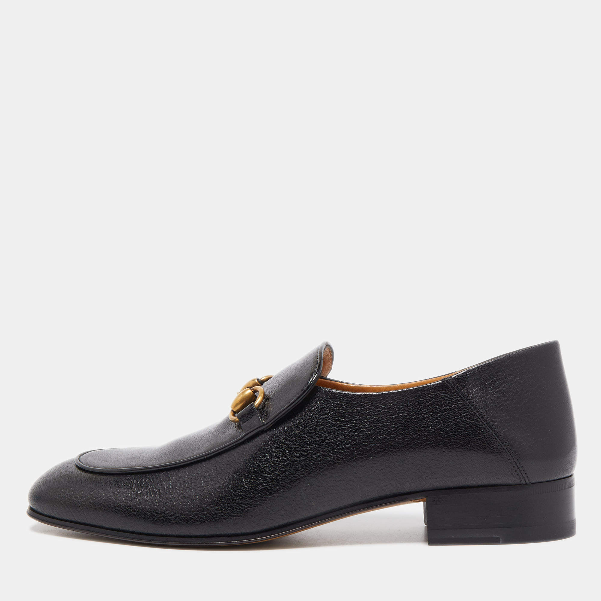 Pre Owned Gucci Black Leather Jordaan Loafers Size 40
