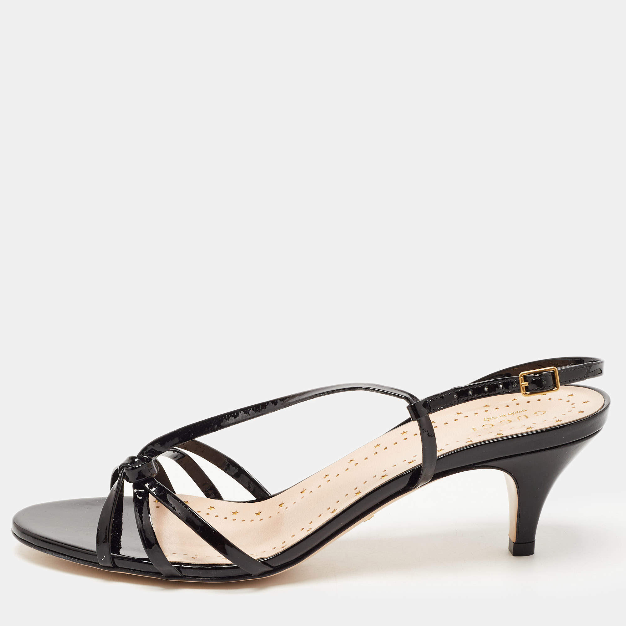 Gucci Black Patent Slingback Sandals Size 39  