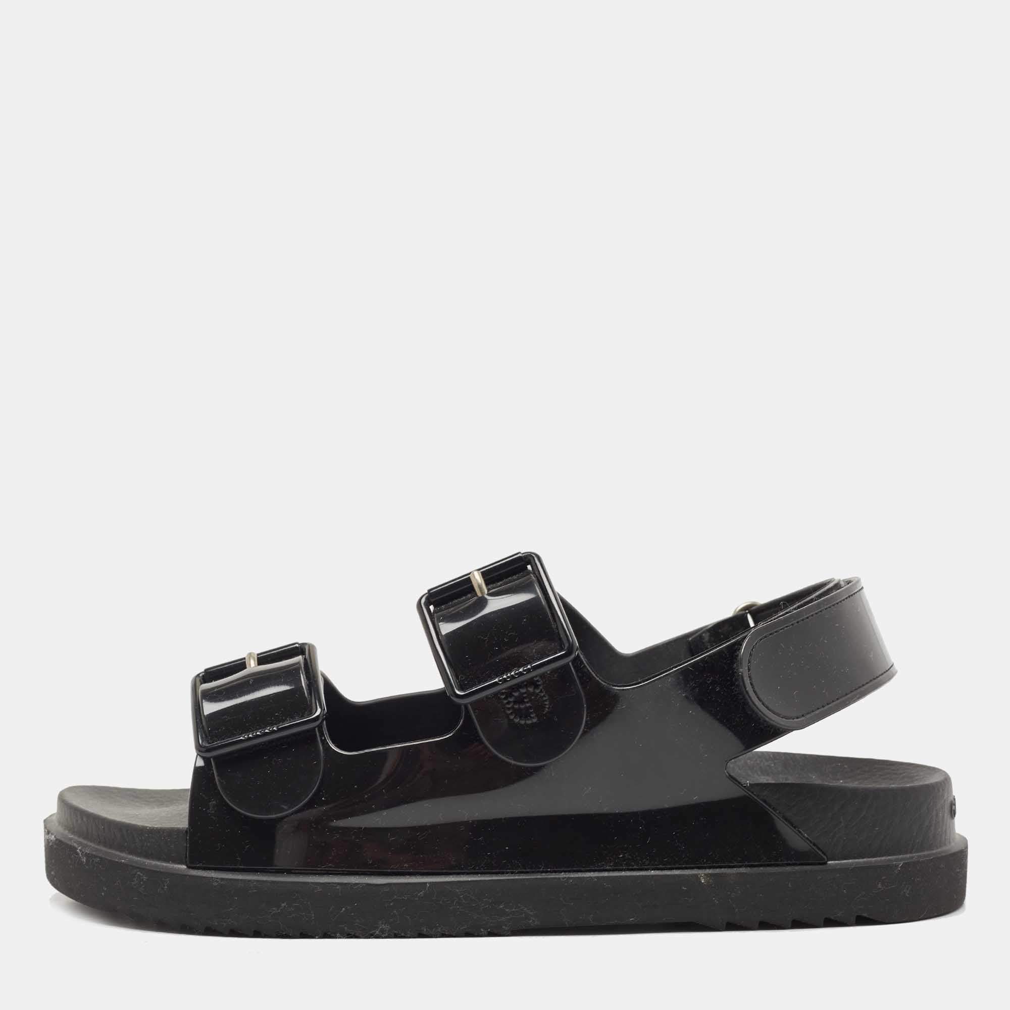 Pre Owned Gucci Black Rubber Isla Slingback Sandals Size 40