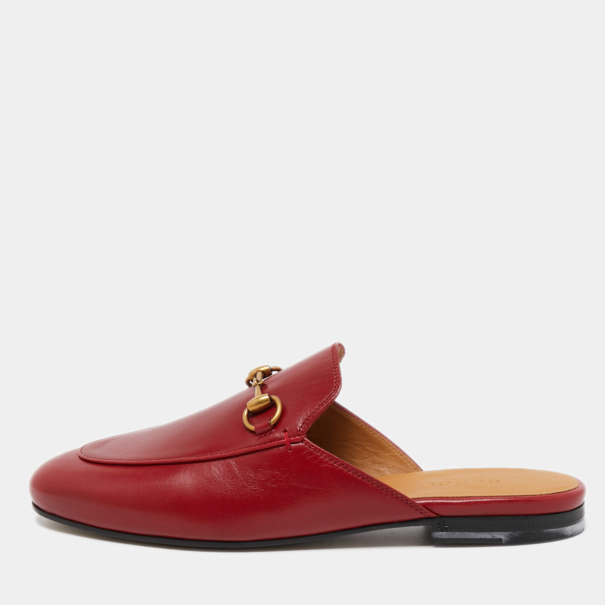 Gucci Red Leather Princetown Mules Size 37.5  