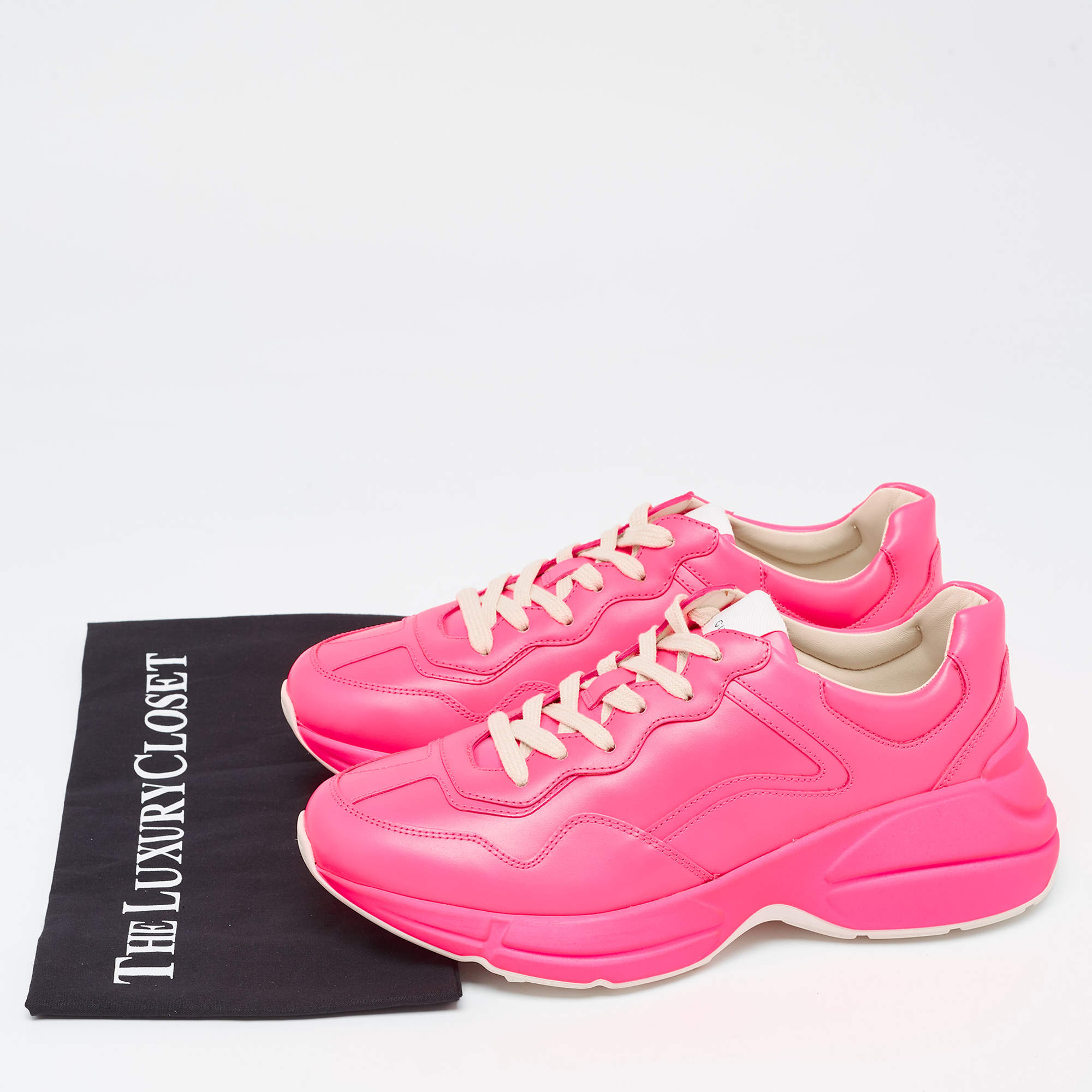 Gucci Neon Pink Leather Rhyton Sneakers Size 39 TLC