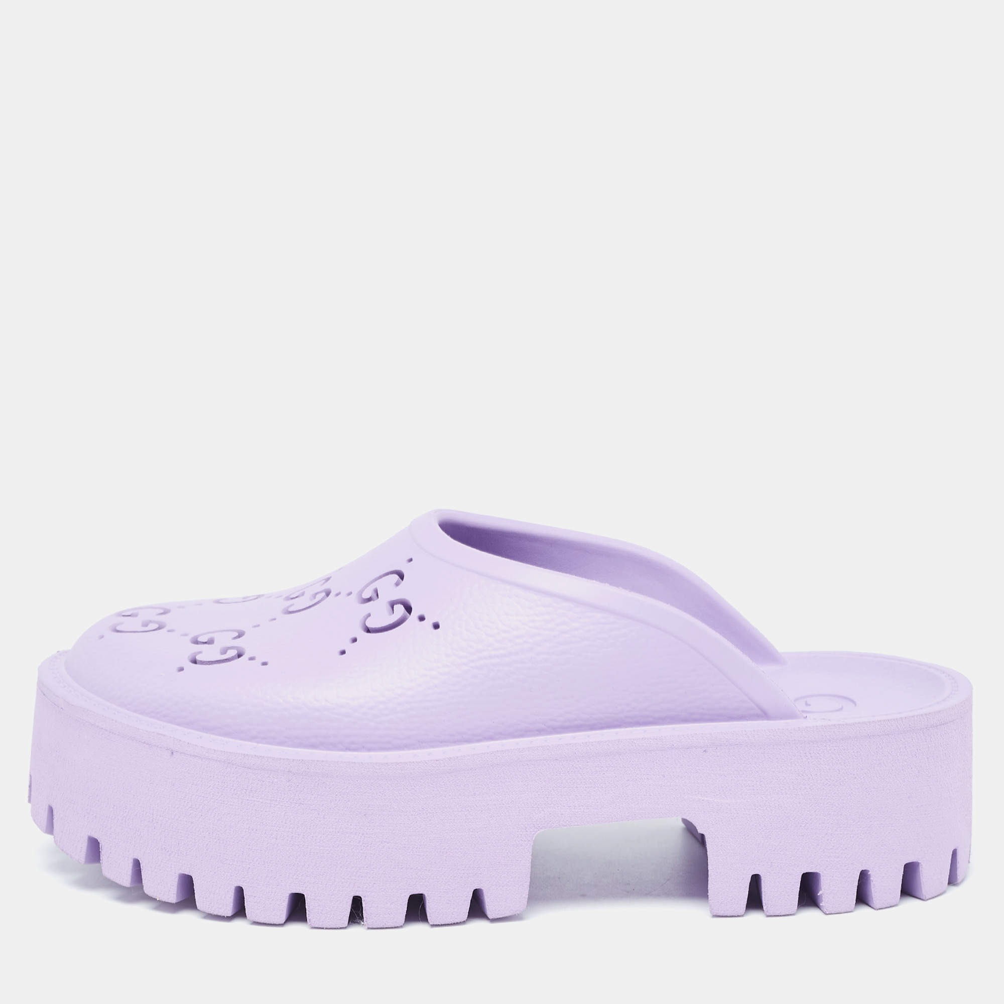 Gucci Purple Rubber GG Perforated Clogs Size 39