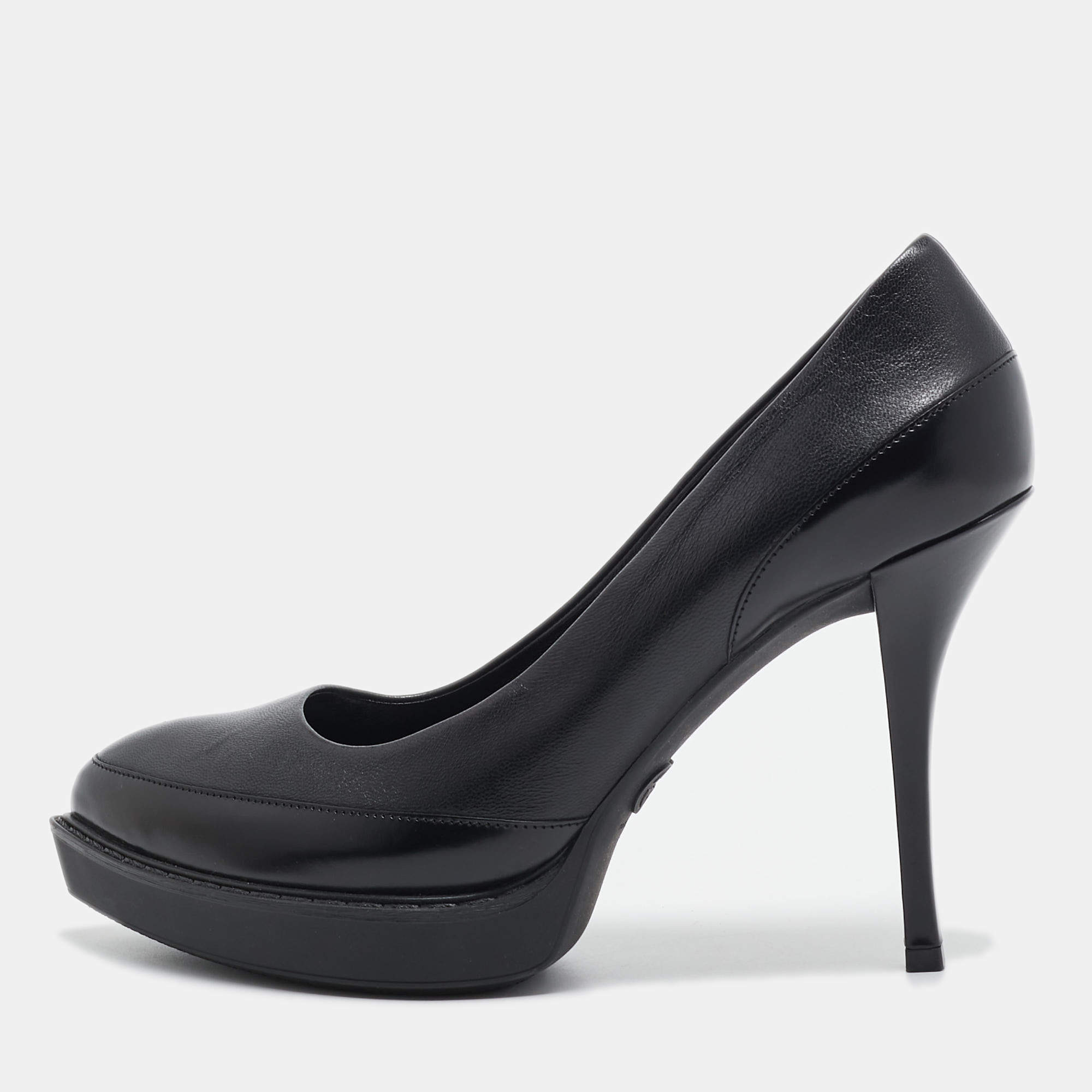 Pre Owned Gucci Black Leather Pointed Toe Pumps Size 38