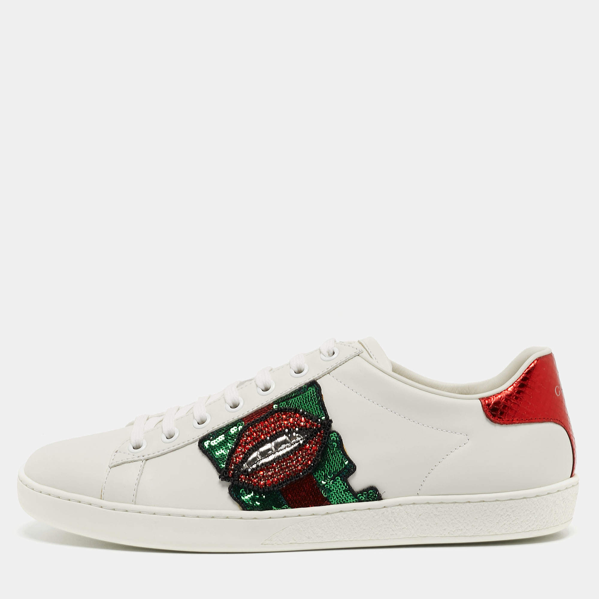 Gucci White Leather Web Ace Low Top Sneakers Size 39