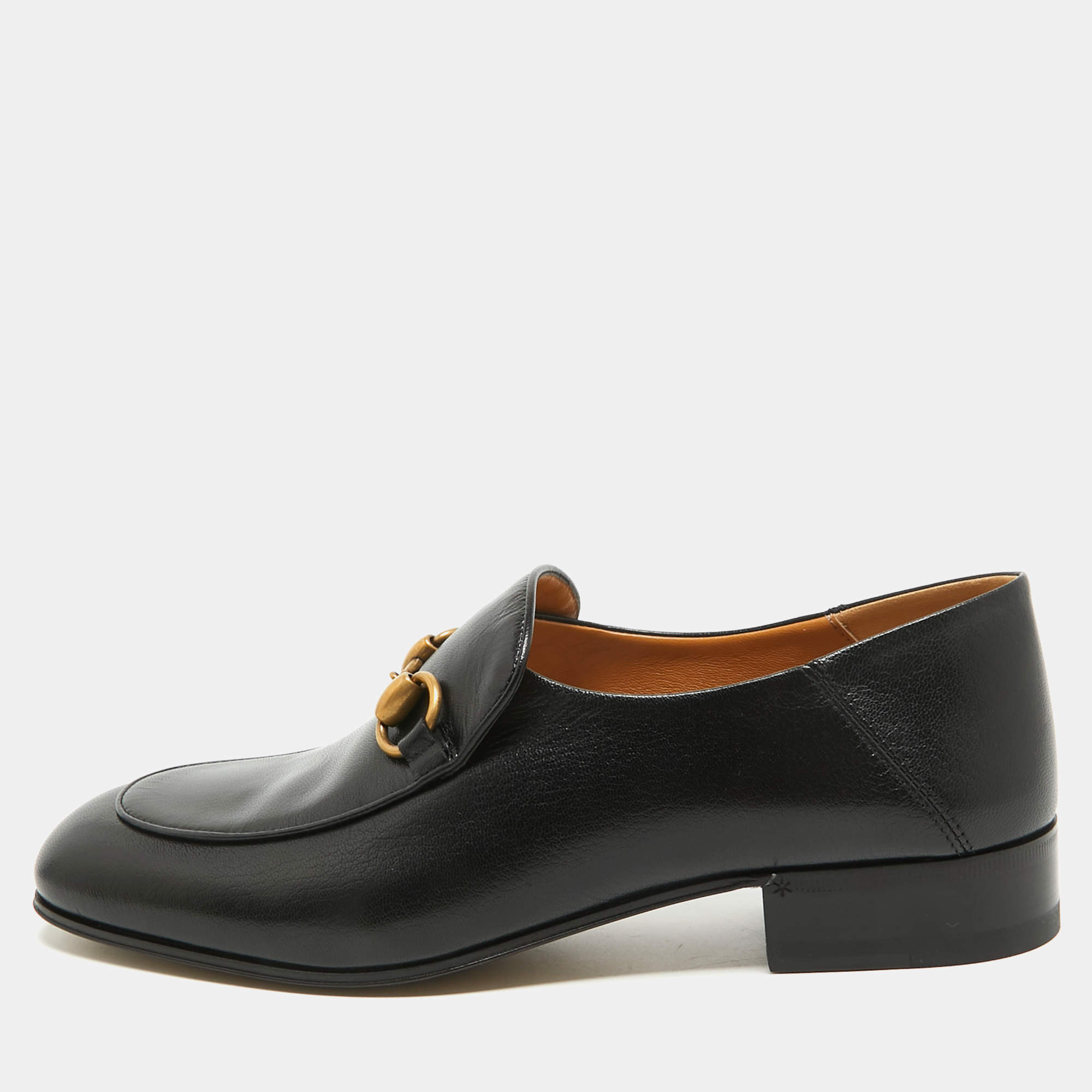 Pre Owned Gucci Black Leather Foldable Horsebit Loafers Size 38.5