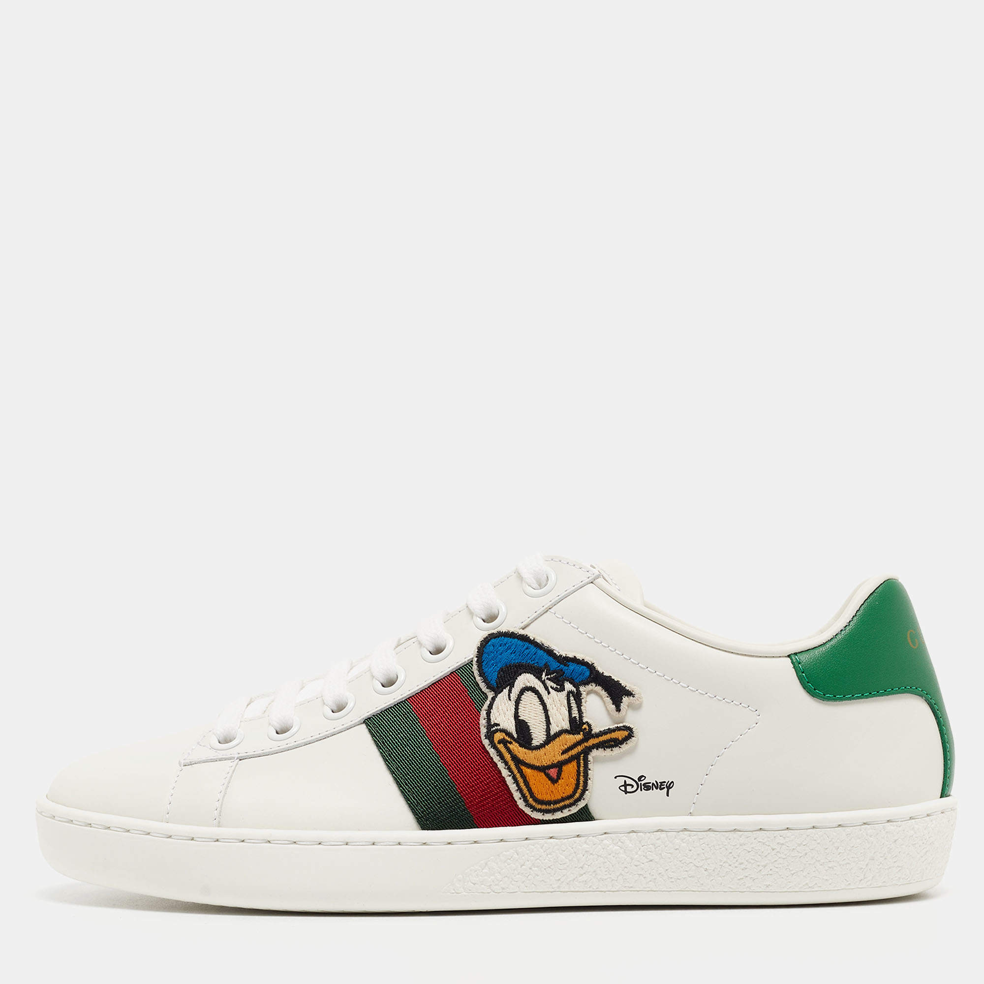 Gucci x Disney White Leather Donald Duck Ace Sneakers Size 34.5