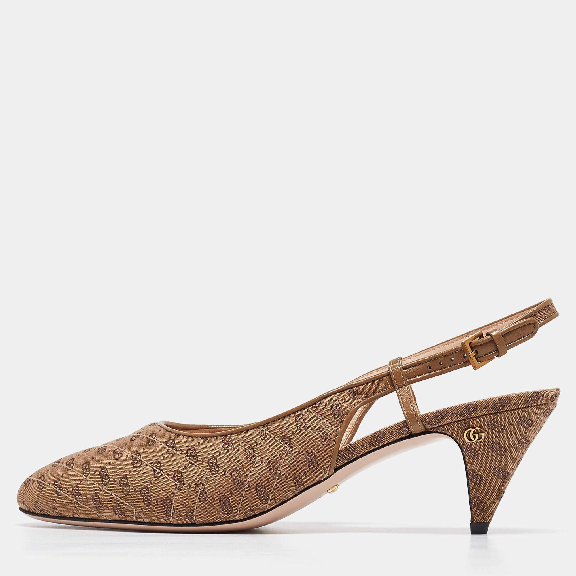 مملوكة مسبقًا Gucci Brown GG Canvas Double G Slingback Pumps Size 40