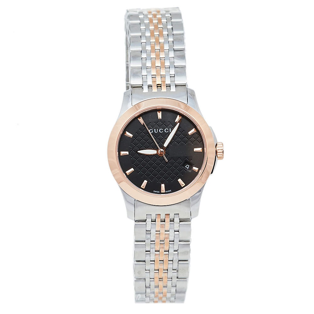 Gucci Black Two Tone Stainless Steel G-Timeless YA126512 Women's Wristwatch 27 mm